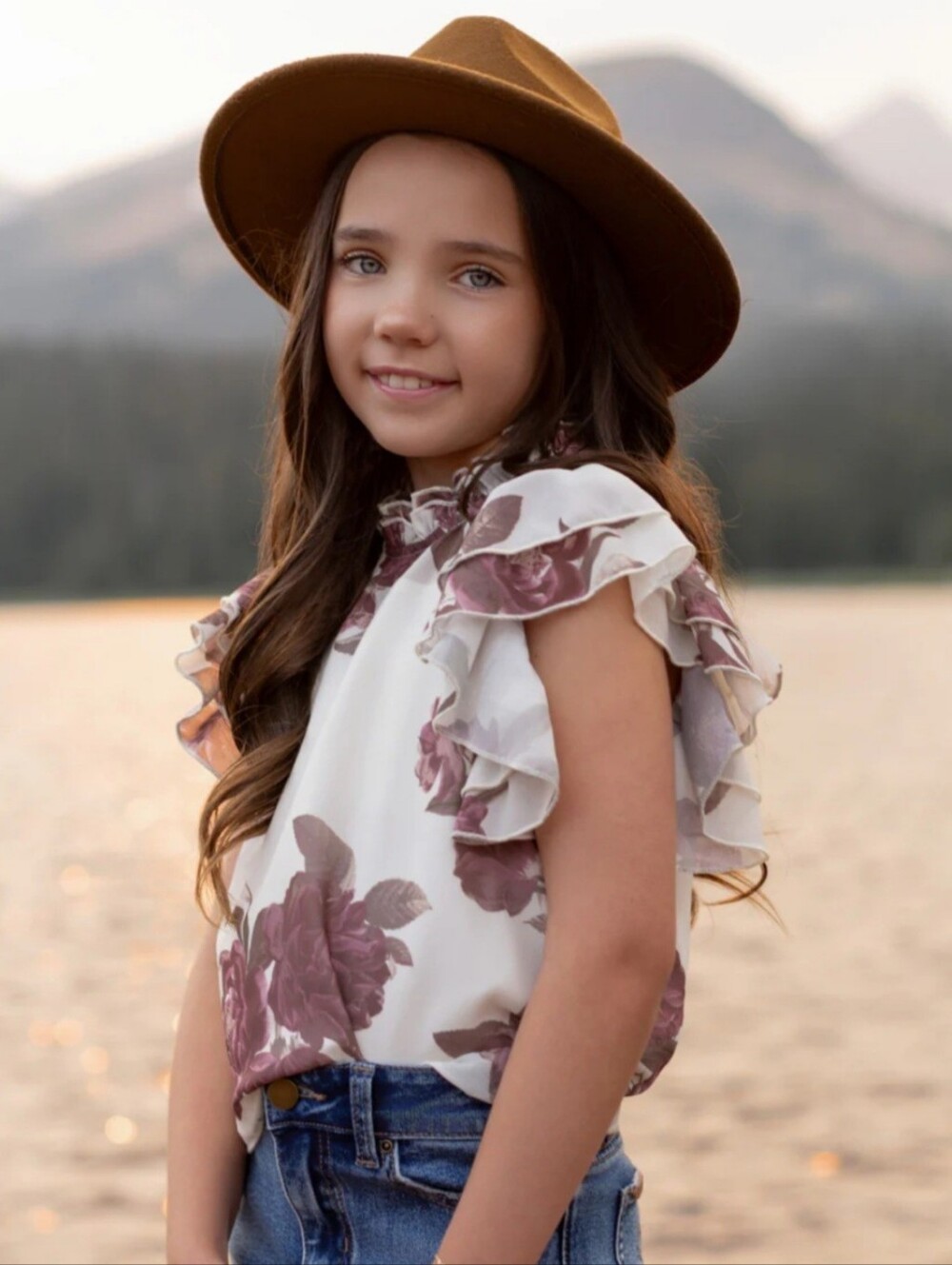 Joyfolie Cream Blouse with Floral Ruffles